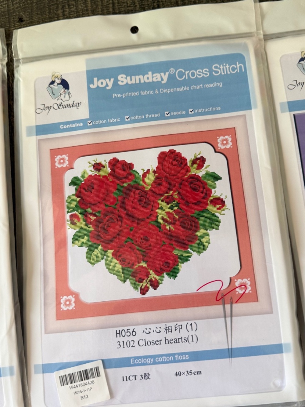Floral Heart Wreaths Joy Sunday Cross Stitch Kit 11CT Pre-Printed Set of 3 - Picture 4 of 4